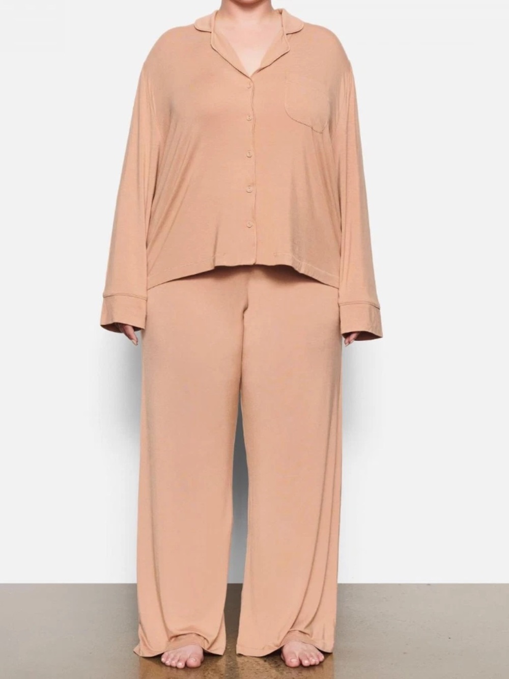 SKIMS soft lounge Sleep set sienna ocre long sleeve shirt pajamas pants wide leg